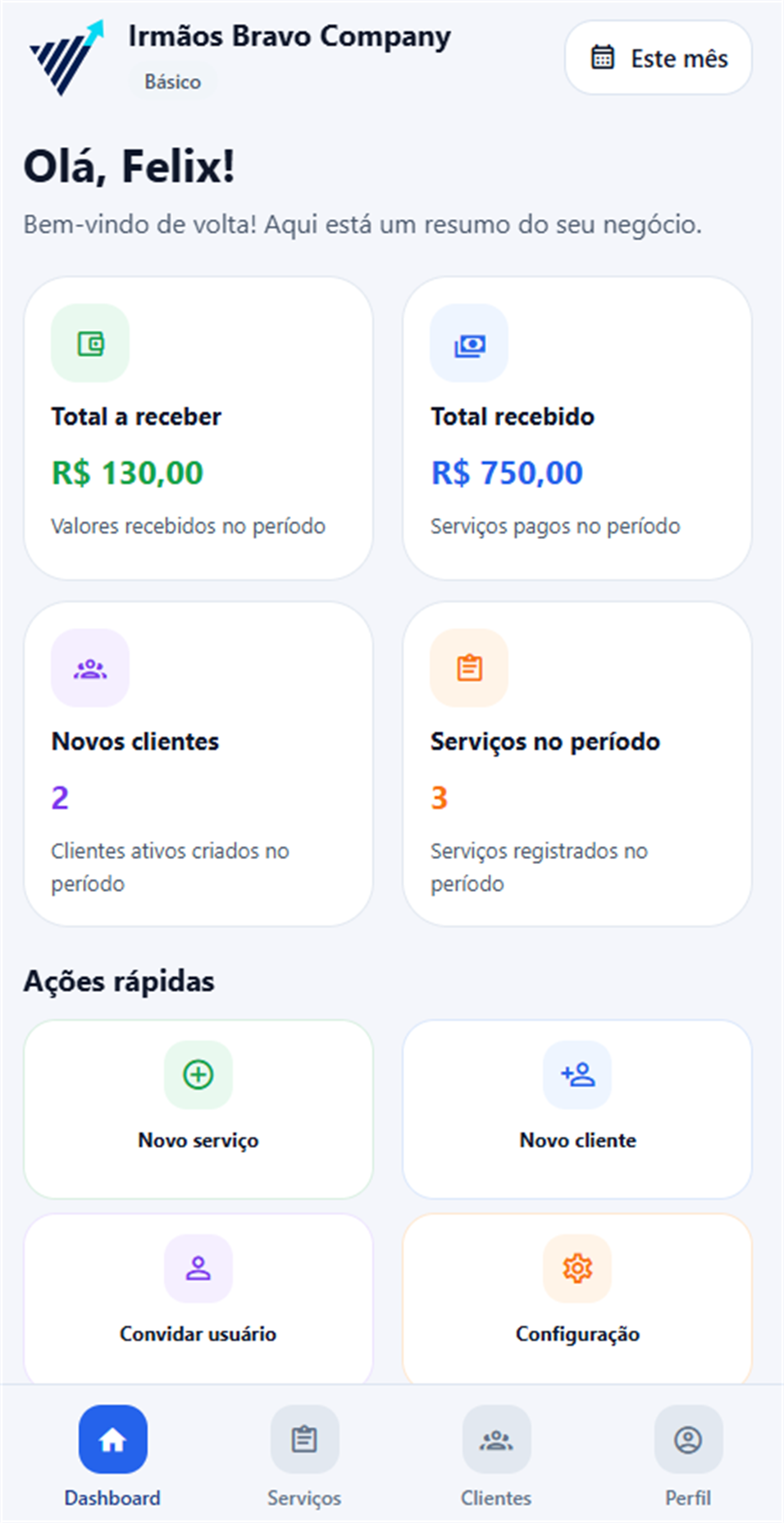 Vertice Gestão Dashboard Mobile